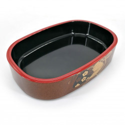 round black resin tray for sushi, HAMAGURI, flowers