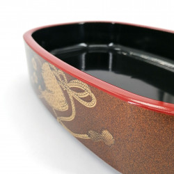 round black resin tray for sushi, HAMAGURI, flowers