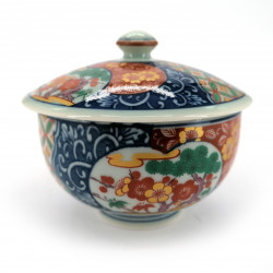 Tazza da tè giapponese con coperchio Chawanmushi, blu rossa KOIMARI fiori