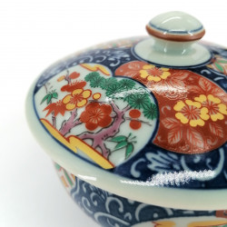 Tazza da tè giapponese con coperchio Chawanmushi, blu rossa KOIMARI fiori