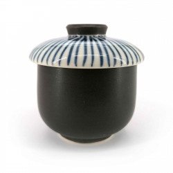 japanese tea bowl with lid - chawanmushi -TOKUSA blue lines