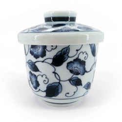 blue japanese tea bowl with lid - chawanmushi - HANA KARAKUSA