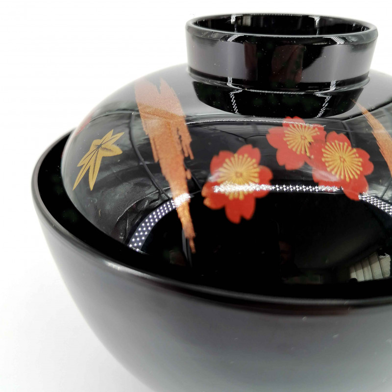 Soup bowl with lid, black and copper - MOMIJI SAKURA
