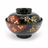 Bol à soupe en résine avec couvercle, noir et rouge, motifs sakura dorés - GORUDENPURAMU