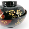 Bol à soupe en résine avec couvercle, noir et rouge, motifs sakura dorés - GORUDENPURAMU