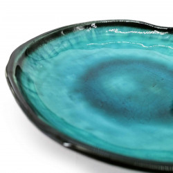 Small round Japanese ceramic plate, raised, ocean blue glazed, KAIYO