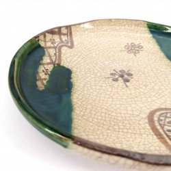 Japanese round ceramic plate, beige and green - ORIBE