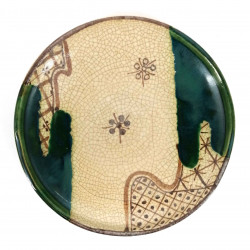 Japanese round ceramic plate, beige and green - ORIBE