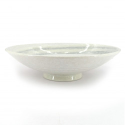 Large round Japanese ceramic dish, white and gray, brush effect, SENPU