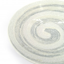 Large round Japanese ceramic dish, white and gray, brush effect, SENPU