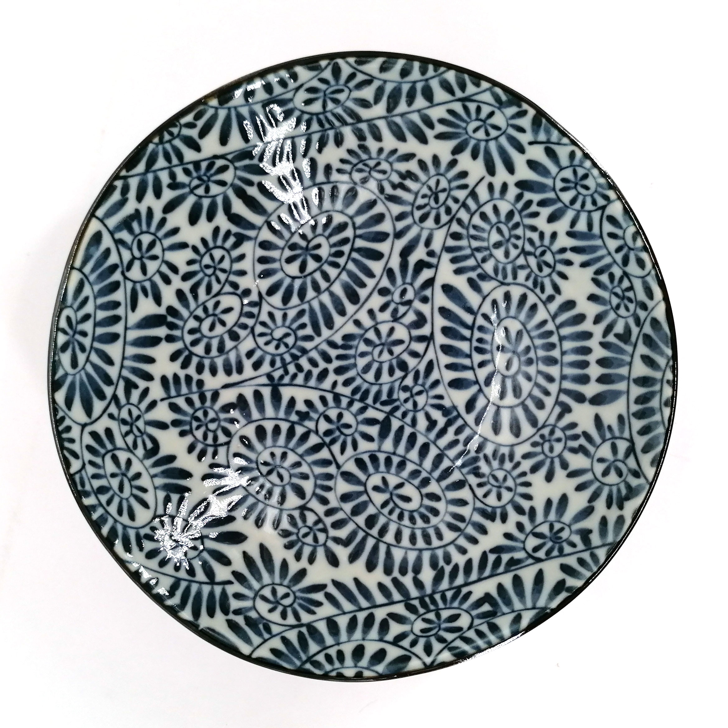Cuenco de ramen japonés de cerámica, blanco y azul, patrón de