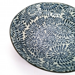 Japanese ceramic ramen bowl, blue and white, KARAKUSA