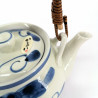 Japanese ceramic teapot, enamelled interior, removable filter, blue flowers, HANA