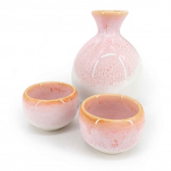 Servizio di sake giapponese in ceramica, rosa e bianco, 2 bicchieri e 1 bottiglia, PINKU