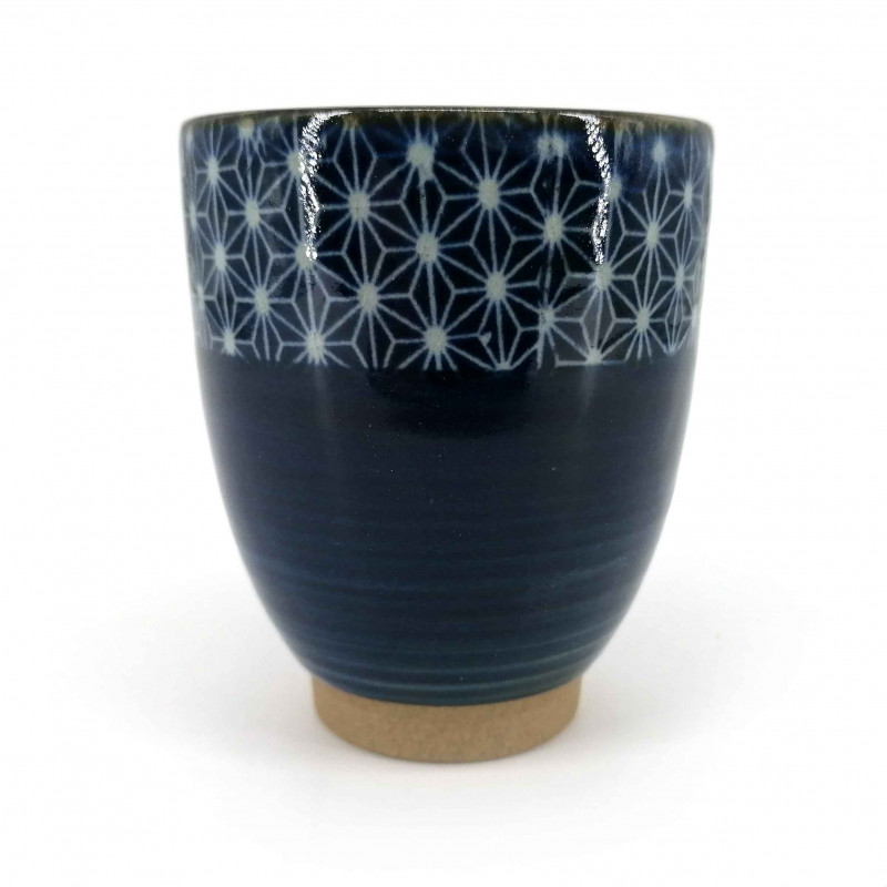 Japanese ceramic tea cup, dark blue, ASANOHA