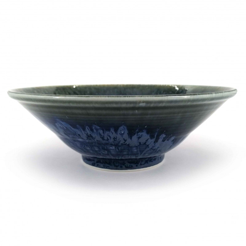 Japanische Keramik-Ramenschale, grüner und blauer Glanz, KAGAYAKU