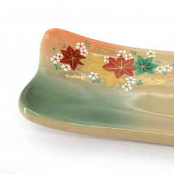 Small rectangular Japanese plate, green and orange, MOMIJI