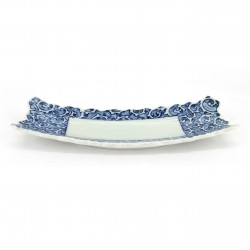 Japanese rectangular plate, white with blue patterns, KARAKUSA