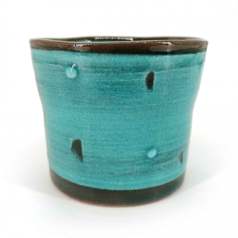 Taza de té japonesa grande de cerámica, azul mate, KYUSAI POINTO