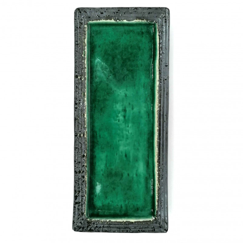 Assiette rectangulaire japonaise, émail craquelé vert, WARETA