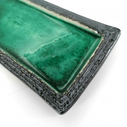 Japanese rectangular plate, green crackled enamel, WARETA