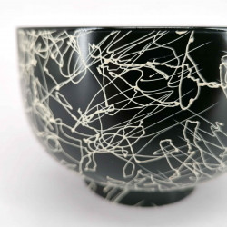 Lacquered soup bowl, black with random lines, RAKUGAKI