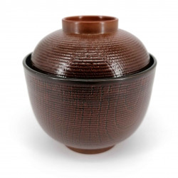 Soup bowl, wood effect, red interior, KI NO KOKA