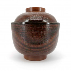 Soup bowl, wood effect, red interior, KI NO KOKA