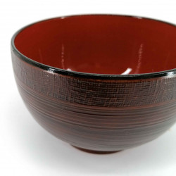 Soup bowl, wood effect, red interior, KI NO KOKA