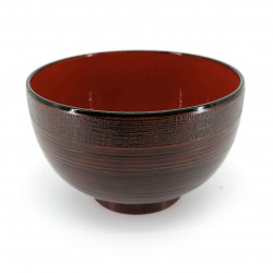 Soup bowl, wood effect, red interior, KI NO KOKA