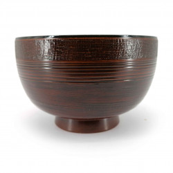 Soup bowl, wood effect, red interior, KI NO KOKA