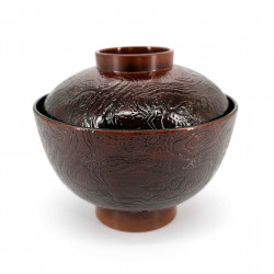 Soup bowl, wood effect, red interior, KI NO KOKA