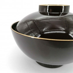 Lacquered soup bowl with lid, black and gold rim, JIMINA