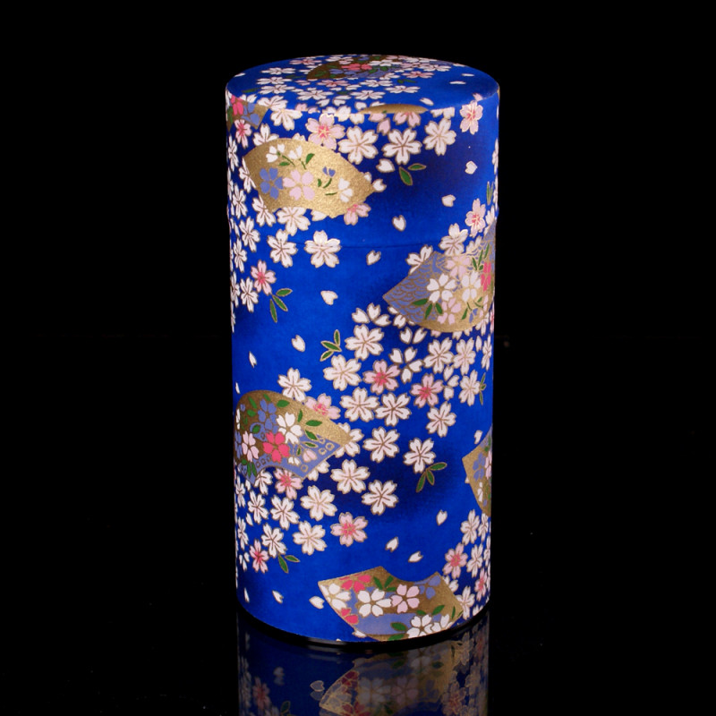 Japanese tea box made of washi paper, FLEURS, blue