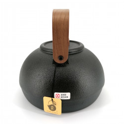 Bollitore giapponese in ghisa con manico in legno marrone, MOKUSEI HANDORU, nero