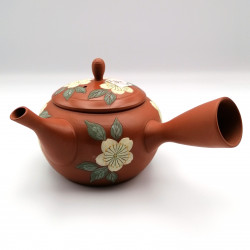 Théière japonaise tokoname kyusu, TAMAKOSAKU AKA SAKURA, rouge et fleurs de cerisier