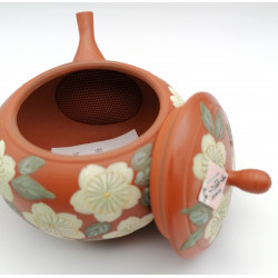 Teiera giapponese tokoname kyusu, TAMAKOSAKU AKA SAKURA, rosso e fiori di ciliegio