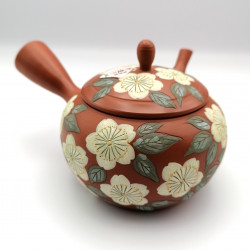 Japanese teapot tokoname kyusu, TAMAKOSAKU AKA SAKURA, red and cherry blossoms