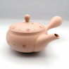 Japanische Teekanne Tokoname Kyusu, PINKU, rosa und kleine Blumen