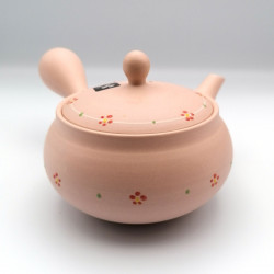 Japanese teapot tokoname kyusu, PINKU, pink and small flowers