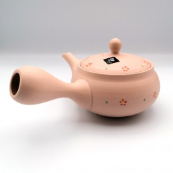 Japanische Teekanne Tokoname Kyusu, PINKU, rosa und kleine Blumen