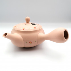 Japanese teapot tokoname kyusu, PINKU, pink and small flowers