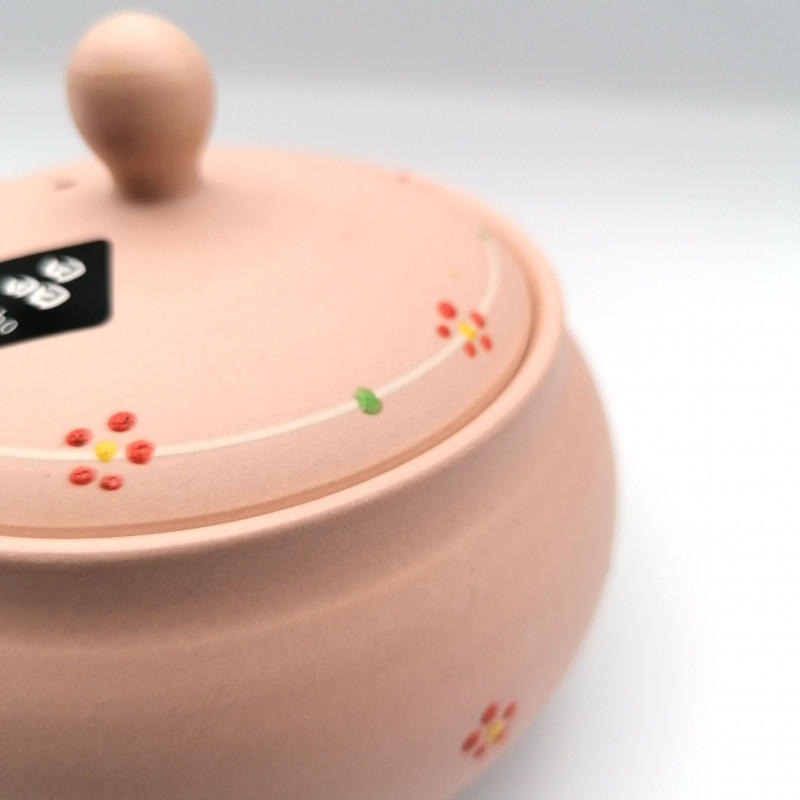 Théière japonaise tokoname kyusu, PINKU, rose et petites fleurs