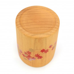 Japanese tea cup in natsume wood with gold and silver lacquered maple leaves, MAKIE SAKURA