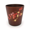 Taza de té japonesa en madera natsume oscura con patrón de hojas de arce lacadas en oro y plata, MAKIE SAKURA