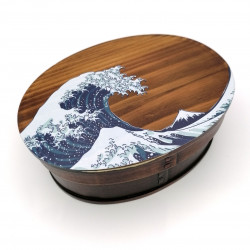 Japanese oval bento lunch box in cedar wood wave pattern, NAMIURA