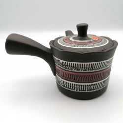 Théière japonaise tokoname kyusu, POKO, bandes rouges et blanches