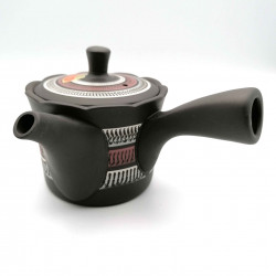 Japanese teapot tokoname kyusu, POKO, red and white stripes