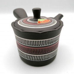 Japanese teapot tokoname kyusu, POKO, red and white stripes