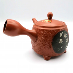 Japanese tokoname kyusu teapot on legs, SAKURA, red and black